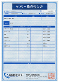 カロリー検査報告書